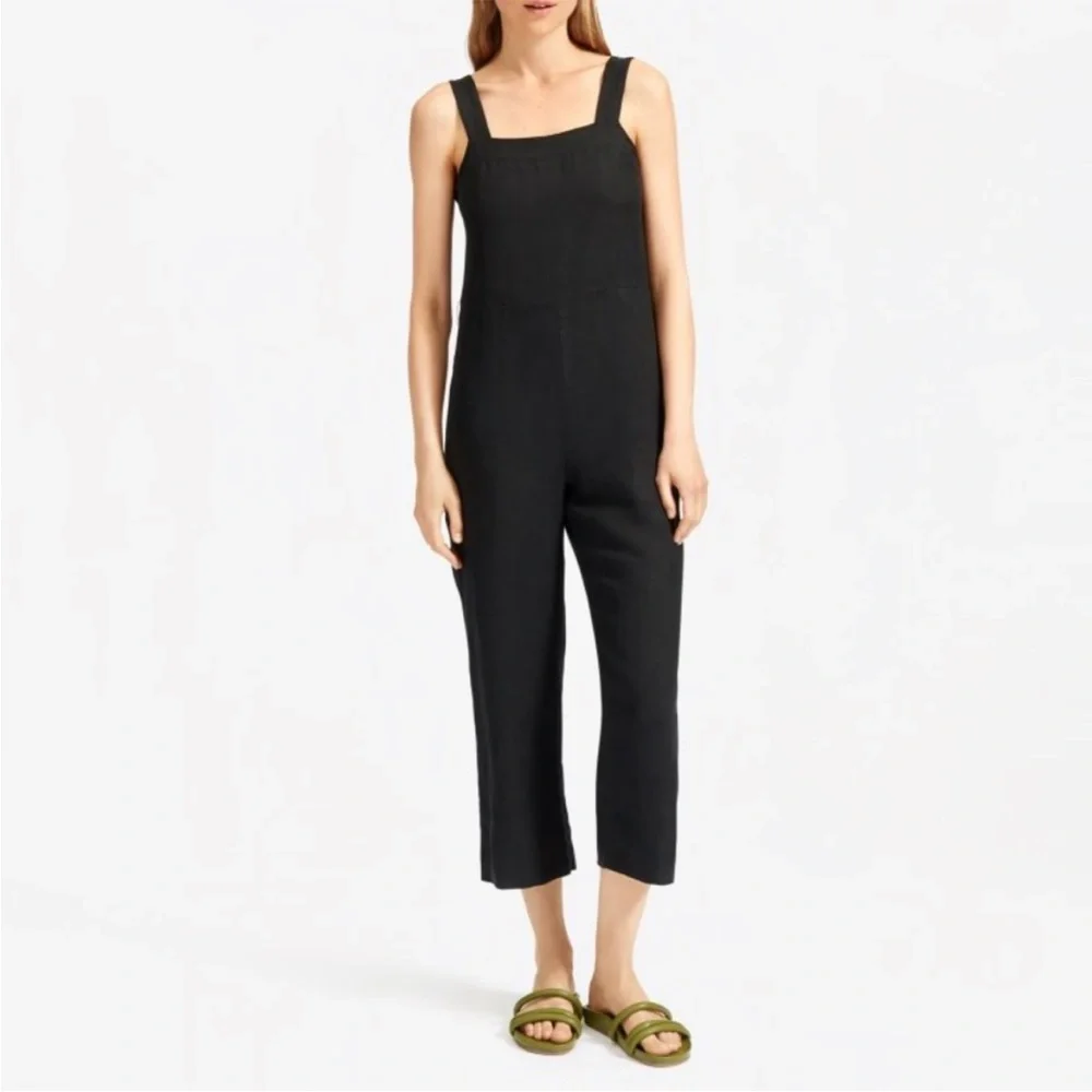 Everlane Linen Square-Neck Jumpsuit, Black, size 4 - Picture 3 of 6